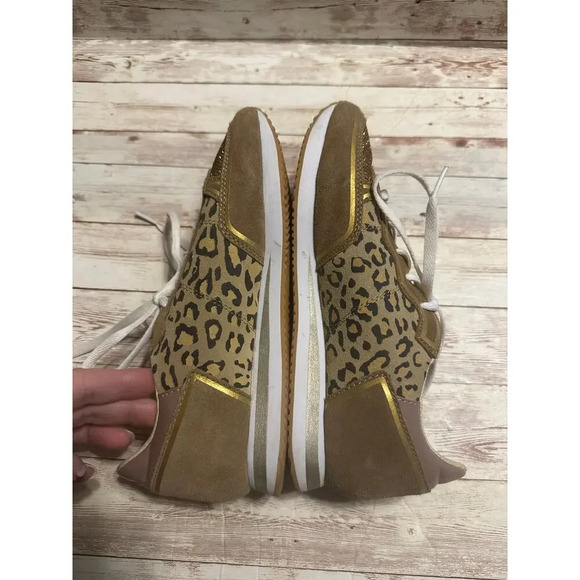 Skecher's Glitter Leopard Love Sneakers Size 8 Suede Textiles Memory Foam Gold - Picture 6 of 10